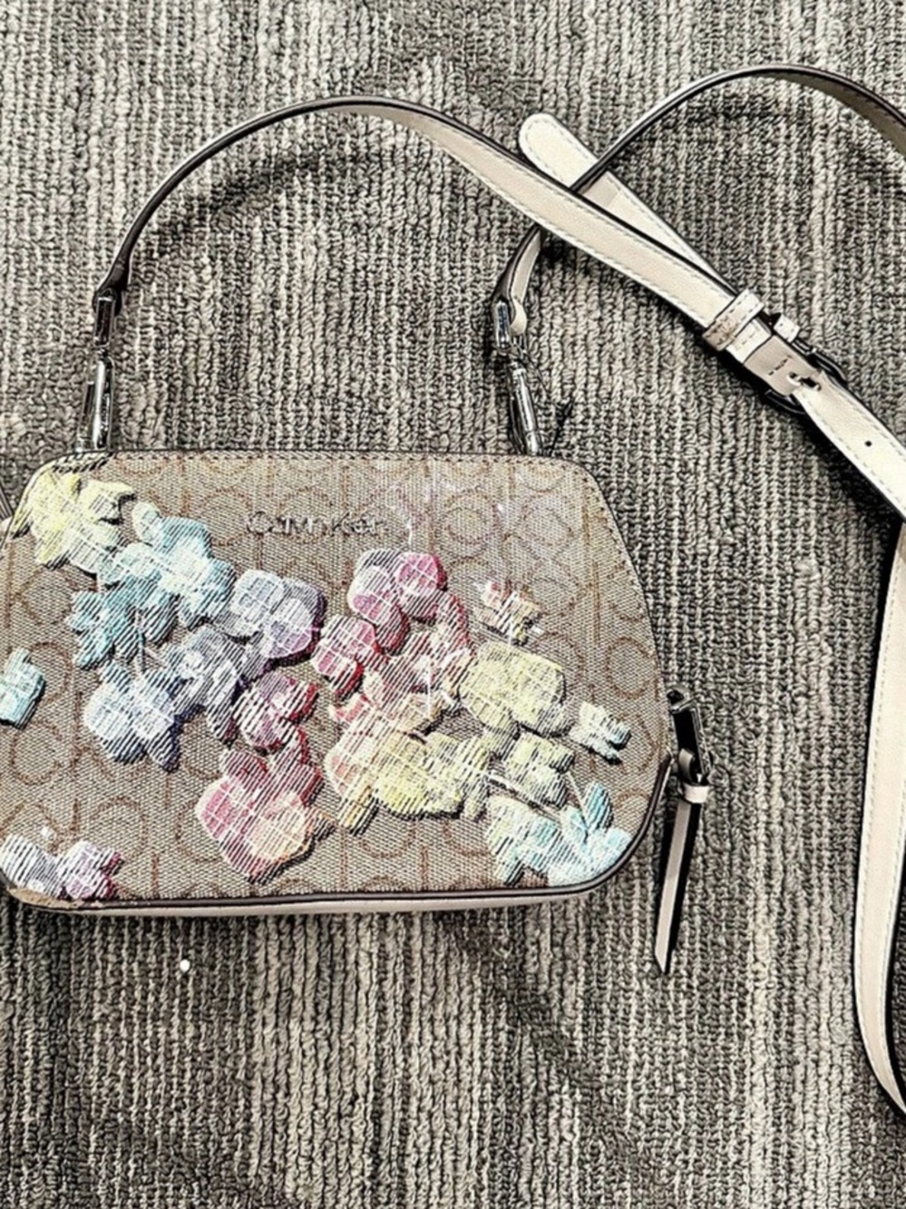 Calvin Klein Floral Crossbody Bag in Brown & Multicolor